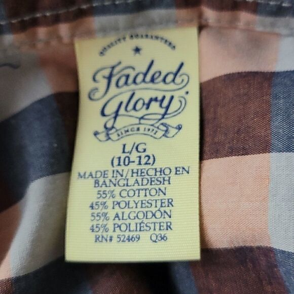 Gray, Navy Blue & Orange Short Sleeve Button Bottom Boys Size Large - Picture 3 of 3